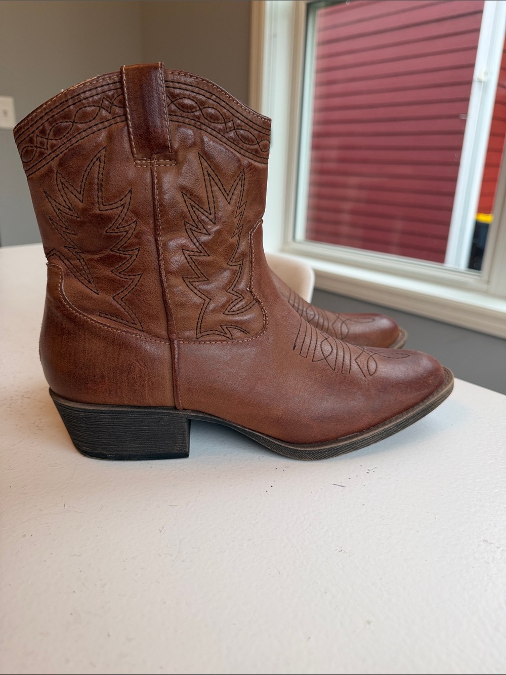 Christopher & Banks Brown Leather Western Ankle Booties